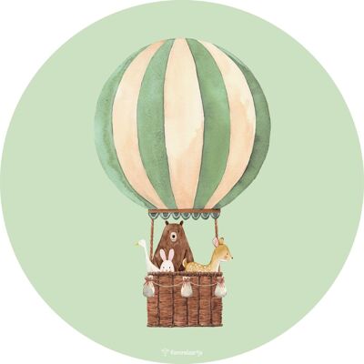 Wall sticker ⌀50cm - Forest animals in hot air balloon green