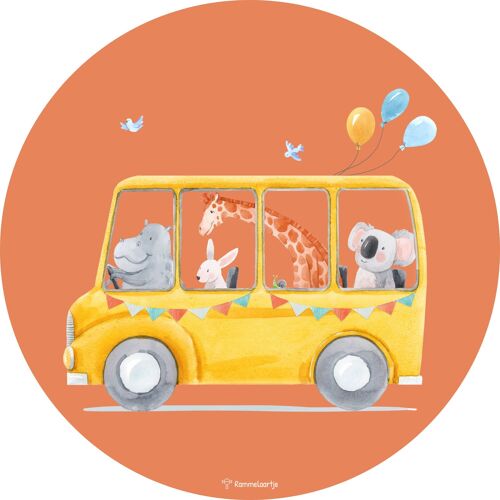 Muursticker ⌀30cm - Feestbus met dieren