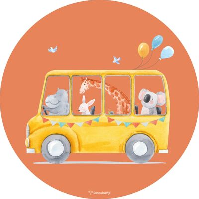 Vinilo decorativo ⌀30cm - Autobus de fiesta con animales
