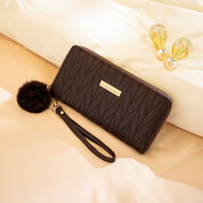 Solid Color Pompom Long Wallet