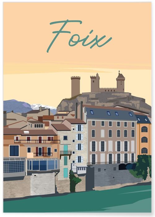 Affiche illustration de la ville de Foix
