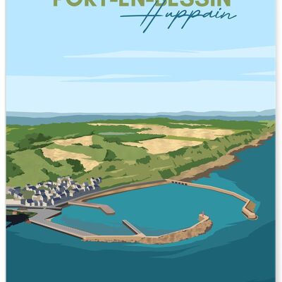 Affiche illustration de la ville de Port-en-Bessin-Huppain