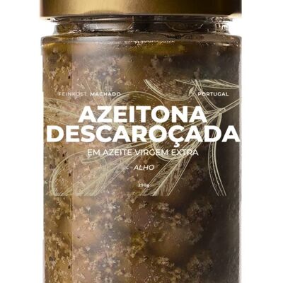 Aceitunas deshuesadas en aceite de oliva con ajo