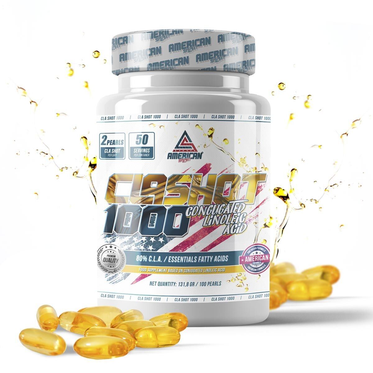 AS American Supplement | CLA Shot 1000 mg | 100 Kapseln | Konjugierte Linolsäure | Hergestellt aus Distelöl | Hilfe beim Abnehmen