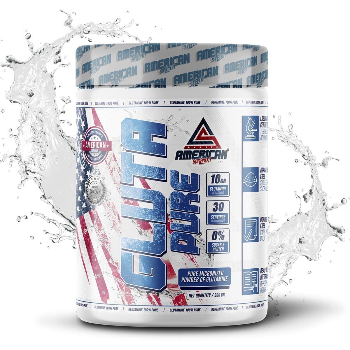 AS American Supplement – L-Glutamin – 300 g – 2-Monats-Flasche – Unterstützt das Immunsystem – Fördert die Muskelregeneration – Gluta Pure 100 % fermentiert