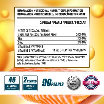 AS Supplément américain | Perles Oméga 3 | 90 gélules | À base d'huile de poisson et de vitamine E | Aide à améliorer la fonction cérébrale et la vision 2