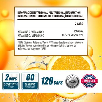 AS Supplément américain | C Shot - Vitamine C | 120 Gélules | Apport énergétique supplémentaire | Prend en charge le système immunitaire | Aidez à couvrir votre dose de vitamine C 2