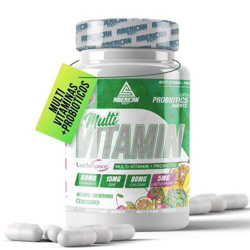 AS American Suplement | Multivitamínico Combo con Probióticos | 60 Cápsulas | Contiene LactoSpore | Favorece la Microbiota Intestinal y el Bienestar General
