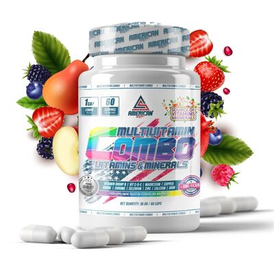 AS American Suplement | Multivitamínico Combo | 100 g | 60 Cápsulas | Aporte Extra de Energía | Contiene Ácido Fólico, Hierro y Calcio | Favorece el Bienestar General