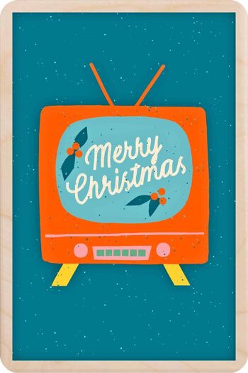 Carte postale en bois TV Carte de Noël 1