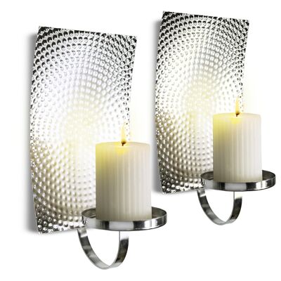 Set of 2 metal wall candle holders, silver