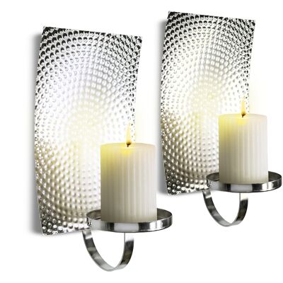 Set of 2 metal wall candle holders, silver