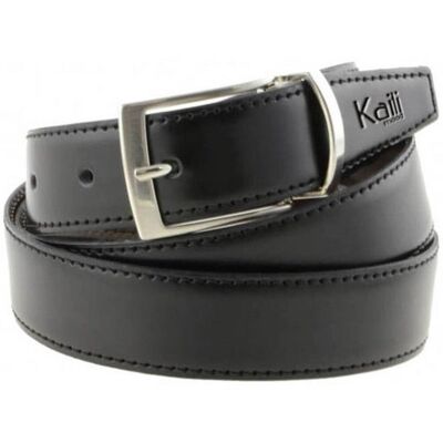 K4001ABB | Cinturón Doble Cara Ajustable para Hombre en Piel Genuina, Liso. Color Negro / Marrón Oscuro. Dimensiones: 125 x 3,5 x 0,5 cm (cintura 110 cm). Embalaje: Fondo rígido/tapa Caja de regalo