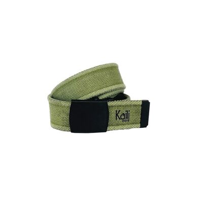 K4010EB | Stone Washed Col. Green Canvas Ribbon Belt with Matt Black Buckle. Dimensions: cm 125 x 4 x 0,5 One Size - Can be shortened. Packaging: rigid bottom/lid Gift Box