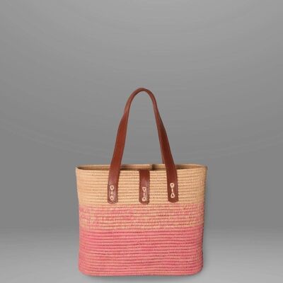 Color Gradient Rafia Bag with Leather Straps