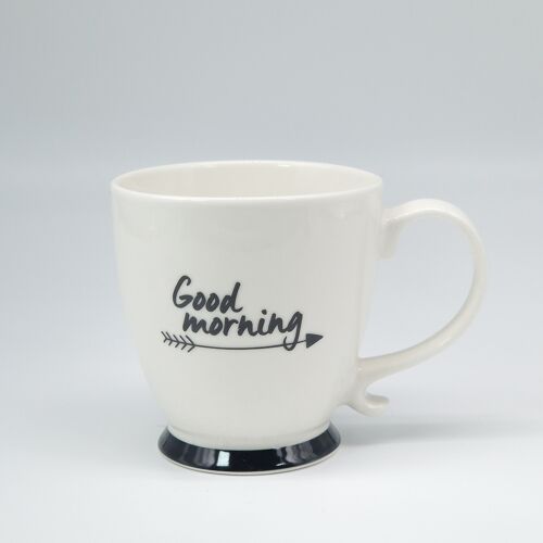Ceramic mug 350 ml white/black Good morning
