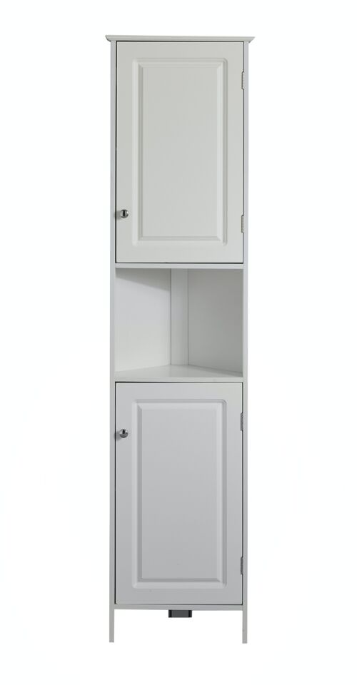 Panelled Corner Bathroom Tallboy Cabinet in White