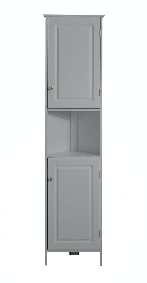 Panelled Corner Bathroom Tallboy Cabinet in Grey