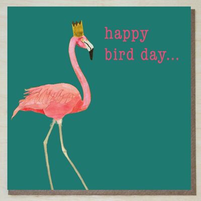 Flamingo-Geburtstagskarte „Happy Bird Day“.