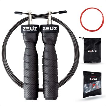 ZEUZ® Crossfit & Fitness Springtouw – Verstelbaar – Speed Rope – Volwassenen – SR-3 - Zwart 1