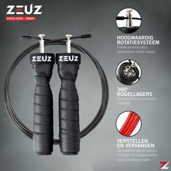 ZEUZ® Crossfit & Fitness Springtouw – Verstelbaar – Speed Rope – Volwassenen – SR-3 - Zwart 2