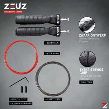 ZEUZ® Crossfit & Fitness Springtouw – Verstelbaar – Speed Rope – Volwassenen – SR-3 - Zwart 3