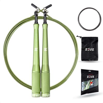 ZEUZ® Professioneel Crossfit & Fitness Springtouw – Verstelbaar – Speed Rope – Volwassenen – SR-2 – Leger Green