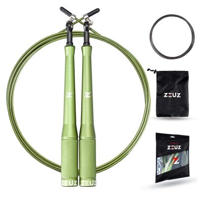 ZEUZ® Professioneel Crossfit & Fitness Springtouw – Verstelbaar – Speed Rope – Volwassenen – SR-2 - Leger Groen