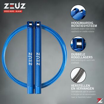 ZEUZ® Professioneel Crossfit & Fitness Springtouw – Verstelbaar – Speed Rope – Volwassenen – Marine Blauw 2