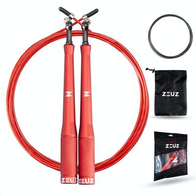 ZEUZ® Professioneel Crossfit & Fitness Springtouw – Verstelbaar – Speed Rope – Volwassenen – SR-2 – Rot