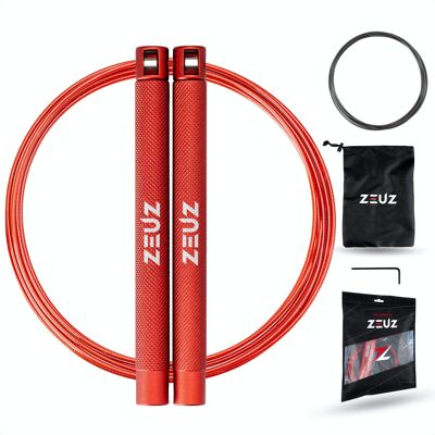 ZEUZ® Professioneel Crossfit & Fitness Springtouw – Verstelbaar – Volwassenen – Speed Sport Touw & Speedrope – Rood