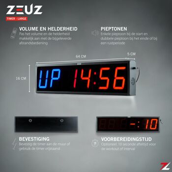 ZEUZ® Grote Crossfit, Fitness & Sport Interval Timer - Chronomètre, Compte à rebours & Aftelklok - Tabata & HIIT Digitale Klok 2