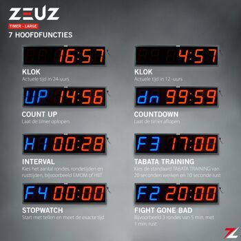 ZEUZ® Grote Crossfit, Fitness & Sport Interval Timer - Chronomètre, Compte à rebours & Aftelklok - Tabata & HIIT Digitale Klok 3