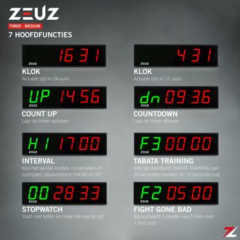 ZEUZ® Medium Crossfit, Fitness & Sport Interval Timer - Chronomètre, Compte à rebours & Aftelklok - Tabata & HIIT Digitale Klok 3