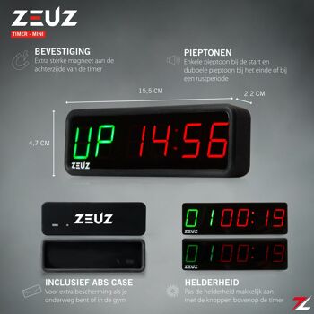 ZEUZ® Mini Crossfit, Fitness & Sport Interval Timer - Chronomètre, Compte à rebours & Aftelklok - Tabata & HIIT Digitale Klok 2