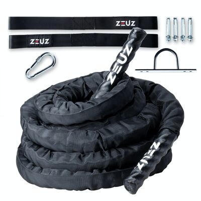 ZEUZ® Premium 9 mètres Battle Rope inclusief Nylon Sleeve & Bevestigingsmateriaal – Training Touw – Fitness & Crossfit