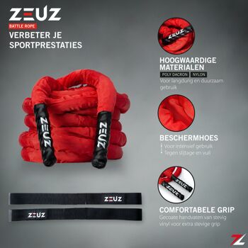 ZEUZ® 9 Meter Battle Rope inclusief Bevestigingsmateriaal – Training Touw – Fitness & Crossfit – Thuis trainen - Rood 2