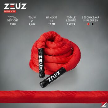 ZEUZ® 9 Meter Battle Rope inclusief Bevestigingsmateriaal – Training Touw – Fitness & Crossfit – Thuis trainen - Rood 4