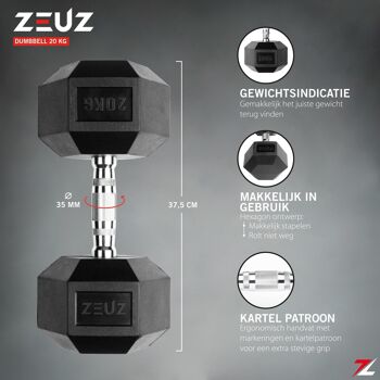ZEUZ® Hexa Dumbbell 1 Stuk 20 KG – Hexagon Gewichten – Crossfit, Fitness & Krachttraining 2