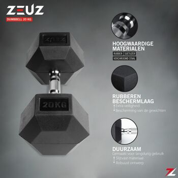 ZEUZ® Hexa Dumbbell 1 Stuk 20 KG – Hexagon Gewichten – Crossfit, Fitness & Krachttraining 3