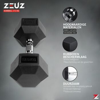 ZEUZ® Hexa Dumbbell 1 Stuk 17,5 KG – Hexagon Gewichten – Crossfit, Fitness & Krachttraining 3