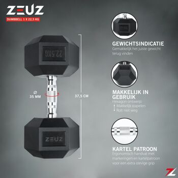 ZEUZ Hexa Dumbbell 1 Stuk 22,5 KG – Hexagon Gewichten – Crossfit, Fitness & Krachttraining 2