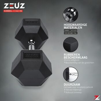 ZEUZ Hexa Dumbbell 1 Stuk 22,5 KG – Hexagon Gewichten – Crossfit, Fitness & Krachttraining 3