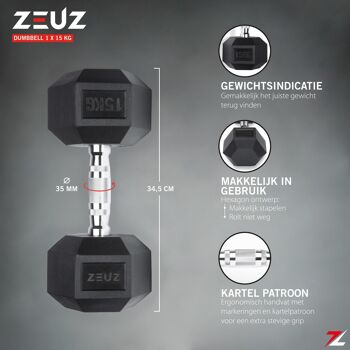 ZEUZ Hexa Dumbbell 1 Stuk 15 KG – Hexagon Gewichten – Crossfit, Fitness & Krachttraining 2