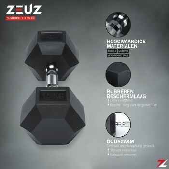 ZEUZ Hexa Dumbbell 1 Stuk 15 KG – Hexagon Gewichten – Crossfit, Fitness & Krachttraining 3