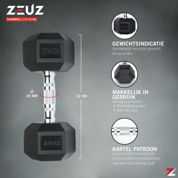 ZEUZ Hexa Dumbbells Set 2 x 10 KG – Hexagon Gewichten Dumbbellset – Crossfit, Fitness & Krachttraining Dumbellset 2