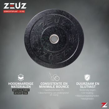 ZEUZ® 1 Stuk Halterschijf 10 KG – Gewichten Set – 10kg Bumper Plates – voor 50 mm Halter – Crossfit & Fitness 3