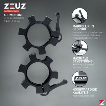 ZEUZ® 2 Stuks Aluminium 50 MM Haltersluiting & Halterklem – Halterstangsluiter – Barbell Lock Jaw – Zwart 2