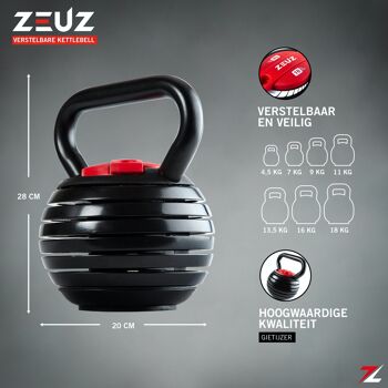 ZEUZ® Verstelbare Kettlebell tot 18 KG – Ensemble de sport fitness – Conditie & Krachttraining – Licols - Gietijzer 4