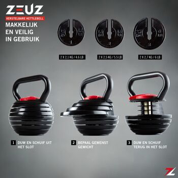 ZEUZ® Verstelbare Kettlebell tot 18 KG – Ensemble de sport fitness – Conditie & Krachttraining – Licols - Gietijzer 5